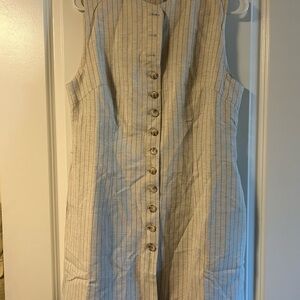 Commense Striped Button-Down Linen Sleeveless Dress